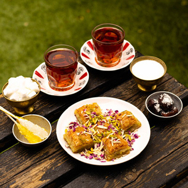 Rouhi restaurant Smethwick baklava with tea